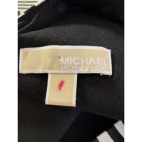 Michael Kors Woman Black White Stripe Fit&Flare Dress Size 6 Bodice Line Cut Out - Picture 11 of 13